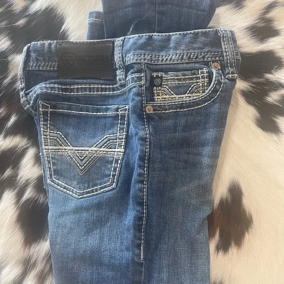 Boys Size 7 Rock & Roll Blue Denim Jeans with Contrast Stitching - Picture 1 of 4